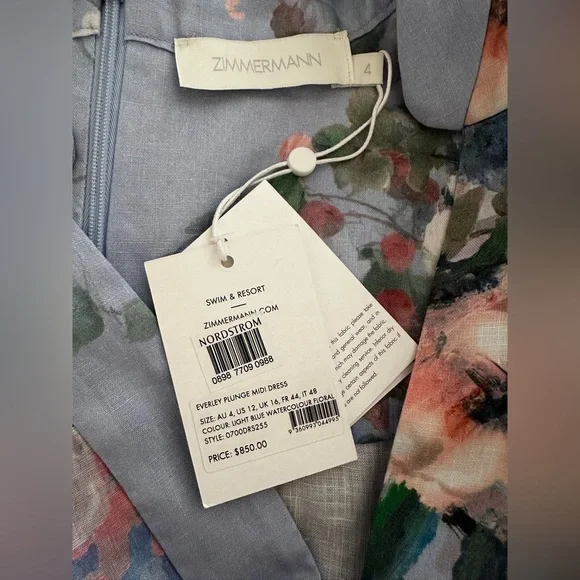NWT $850 ZIMMERMANN Everley Plunge MIDI Dress Size AU 4 US 10-12 - Picture 9 of 15